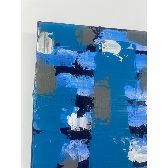 Handmade Acrylic Painting on Canvas Square Abstract Blue Gray 7.5"x8"x1.5" Art - Picture 3 of 12